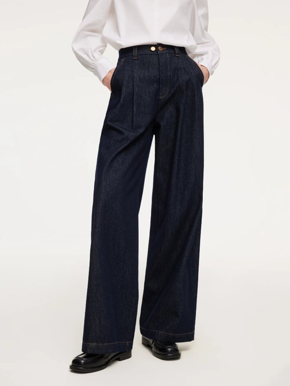 Denim Adjustable Waist Women Wide Leg Jeans